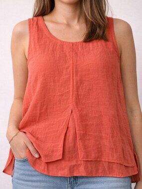 Cristina B Coral Sleeveless Blouse XL Layered Flowy Tank Top Lightweight Summer